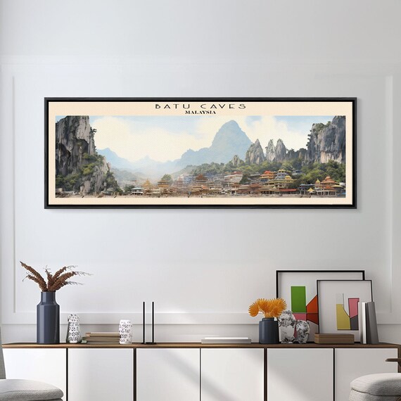 Batu Caves Travel Print Wall Art Panoramic Travel Poster Retro Style Home Decor Wall Hanging Travel Gift Idea