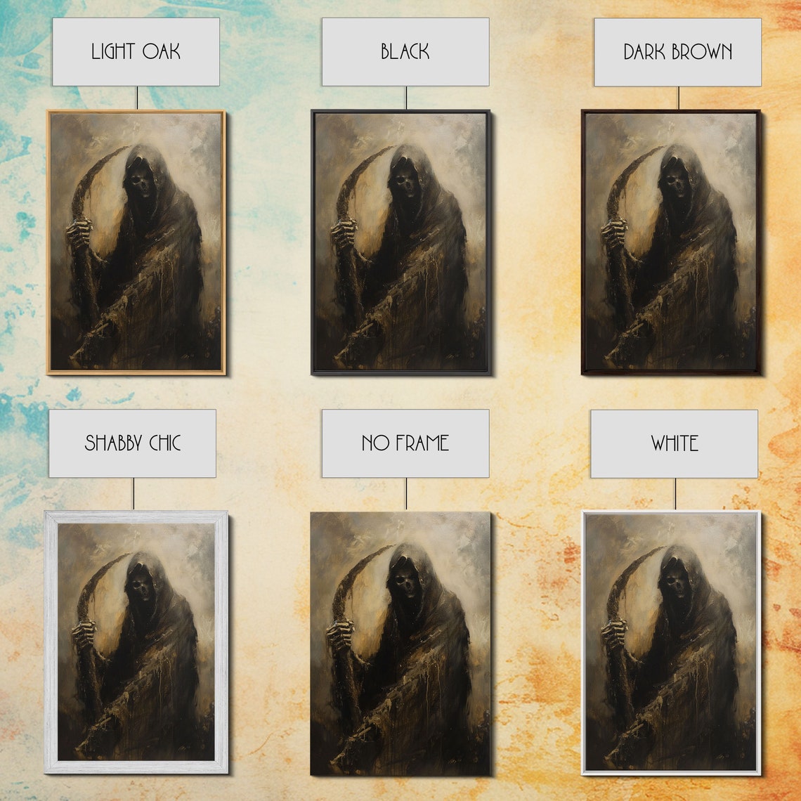 Grim Reaper Scythe Dark Gothic Sepia Oil Painting Horror Poster - Image 3