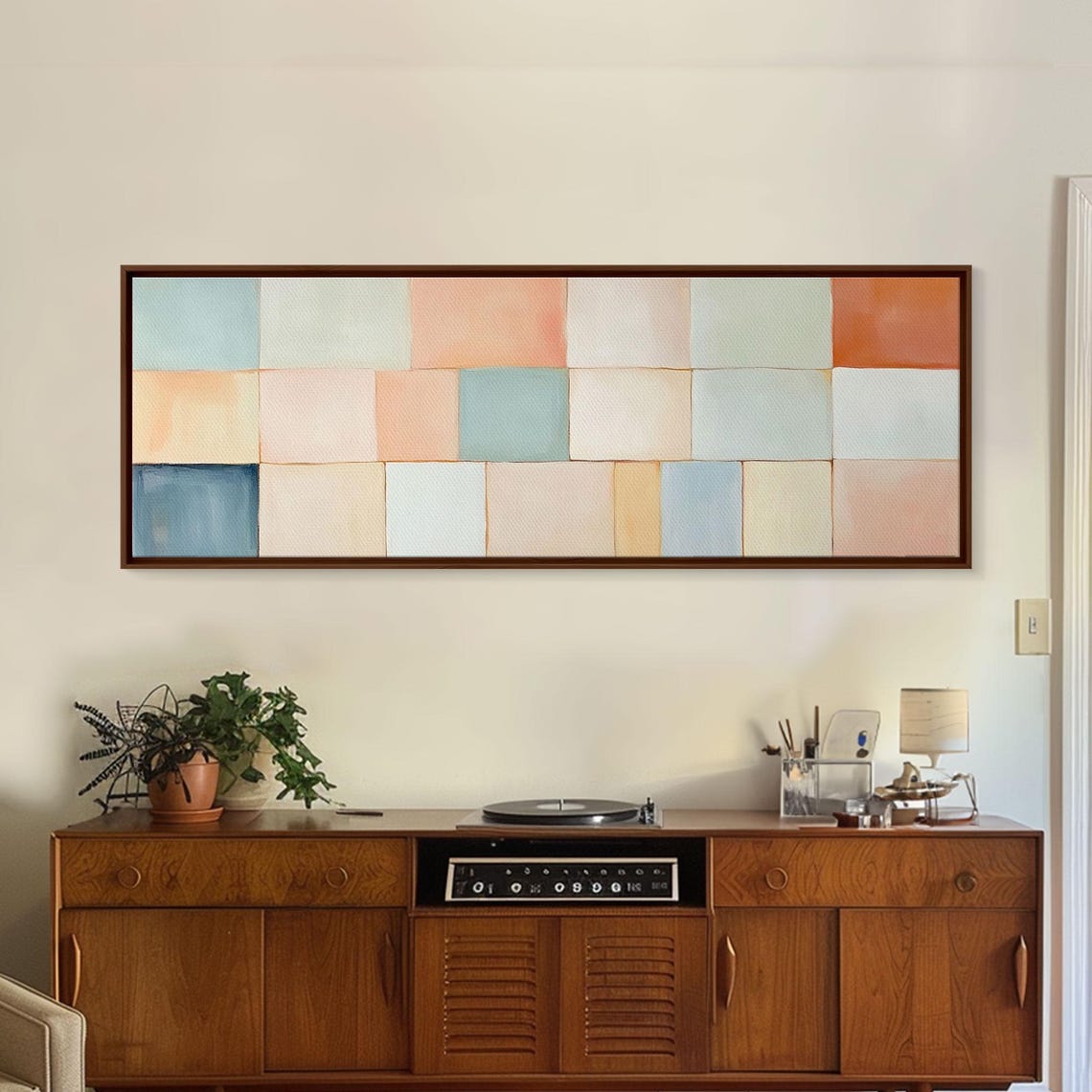Modern Abstract Framed Minimalist Mid Century Modern Wall Art Large Horizontal Ultra Wide Framed Mcm Decor - Image 4