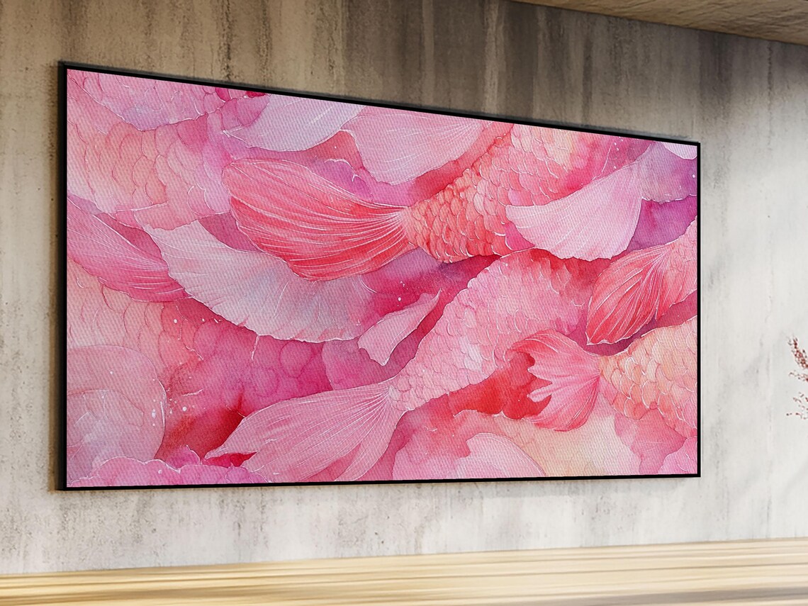 Pink Watercolor Koi Fish Wide Horizontal Abstract Pink Fish Poster - Image 3