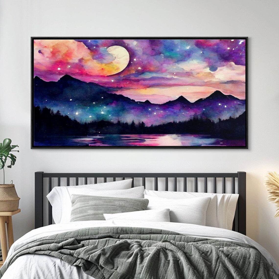 Magical Forest Print, Lake Forest Mountains Landscape - Image 3