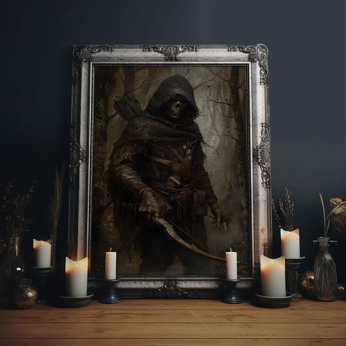 Grim Reaper Archer Skeleton With Bow In Dark Forest Gothic Poster