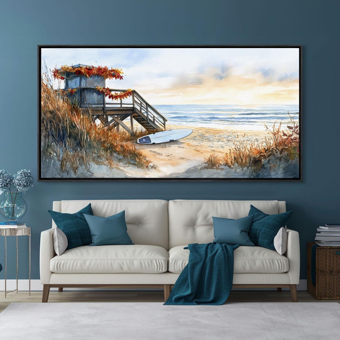 Lifeguard Tower With Fall Leaves Beach Sunset Surf Art Print