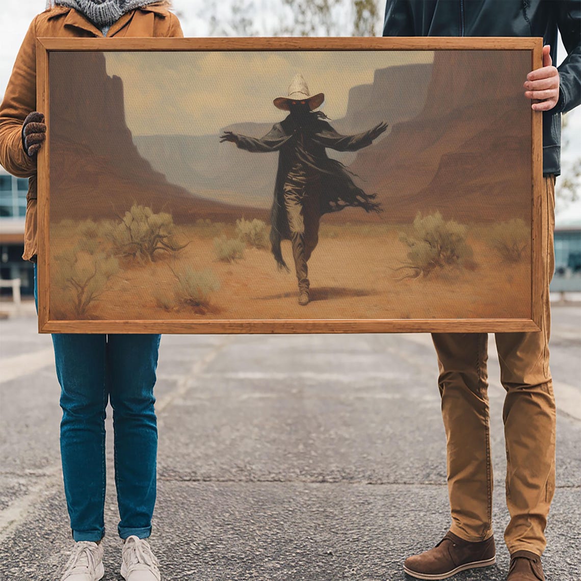 Ghost Cowboy With Arms Outstretched In Red Rock Desert Canyon Poster - Image 3