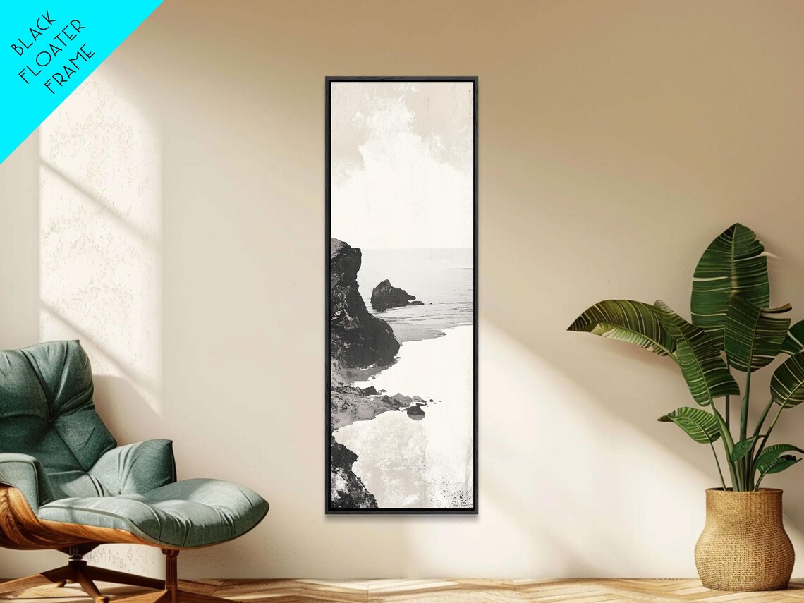 Black White Coastal Rocks Abstract Seascape Minimalist Nautical Vertical Poster - Image 5