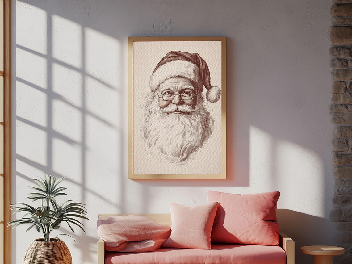 Vintage Santa Claus Portrait With Glasses Sepia Sketch Holiday Poster - Image 5