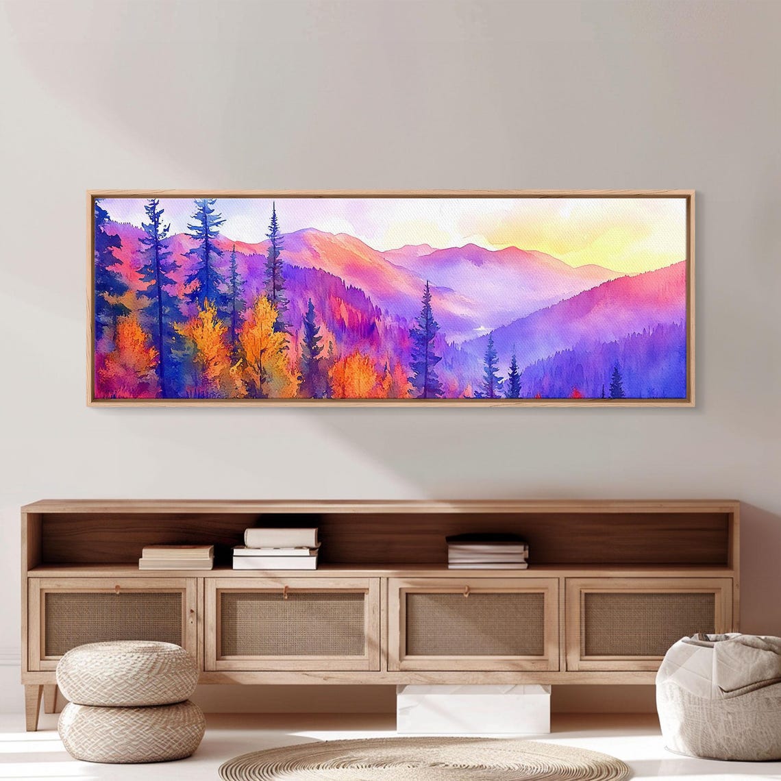 Purple Mountain Painting Framed Print Art Panoramic Extra Wide Wall Art - Image 5