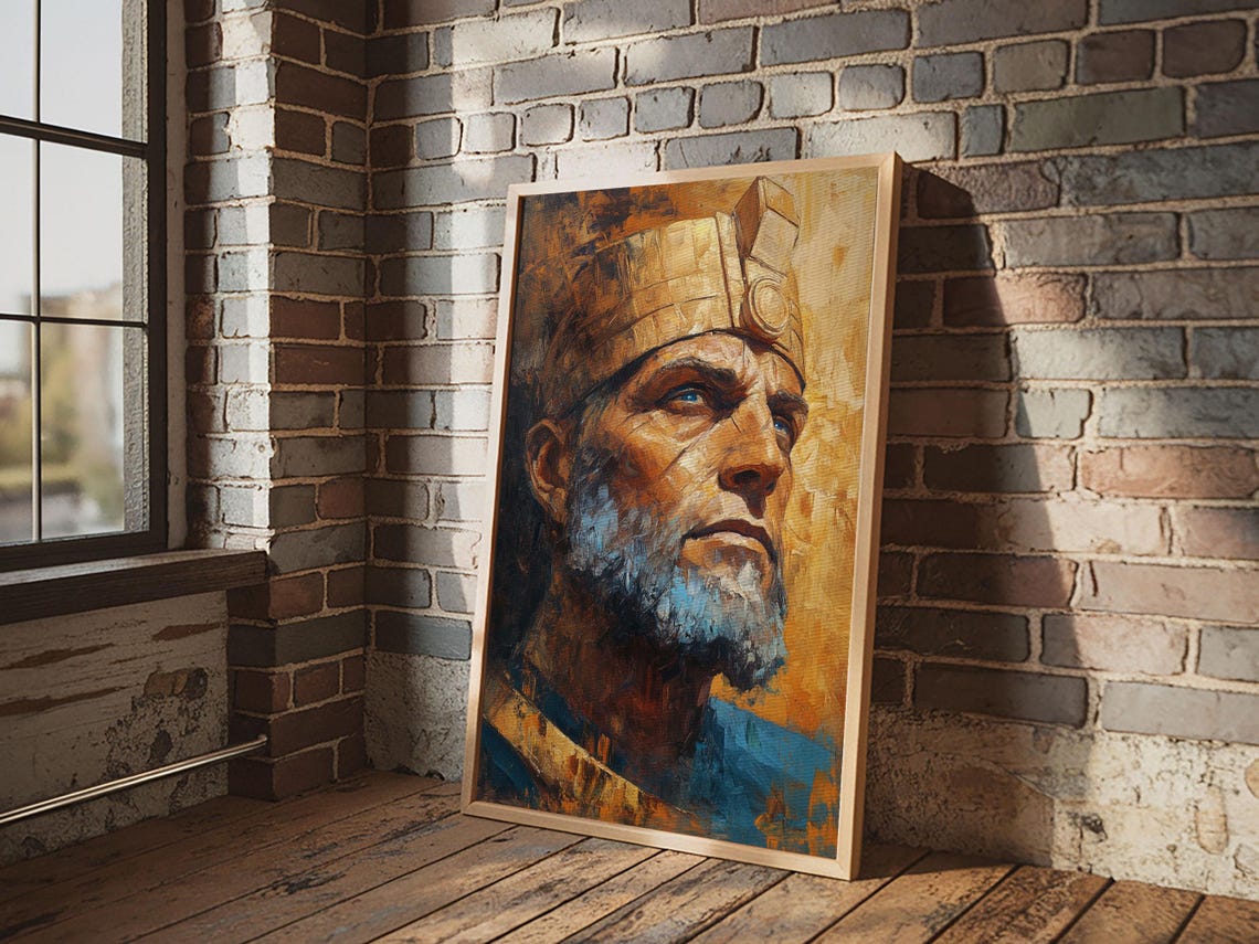 Ancient Warrior King Golden Crown Bearded Ruler Epic Portrait Wall Art - Image 6