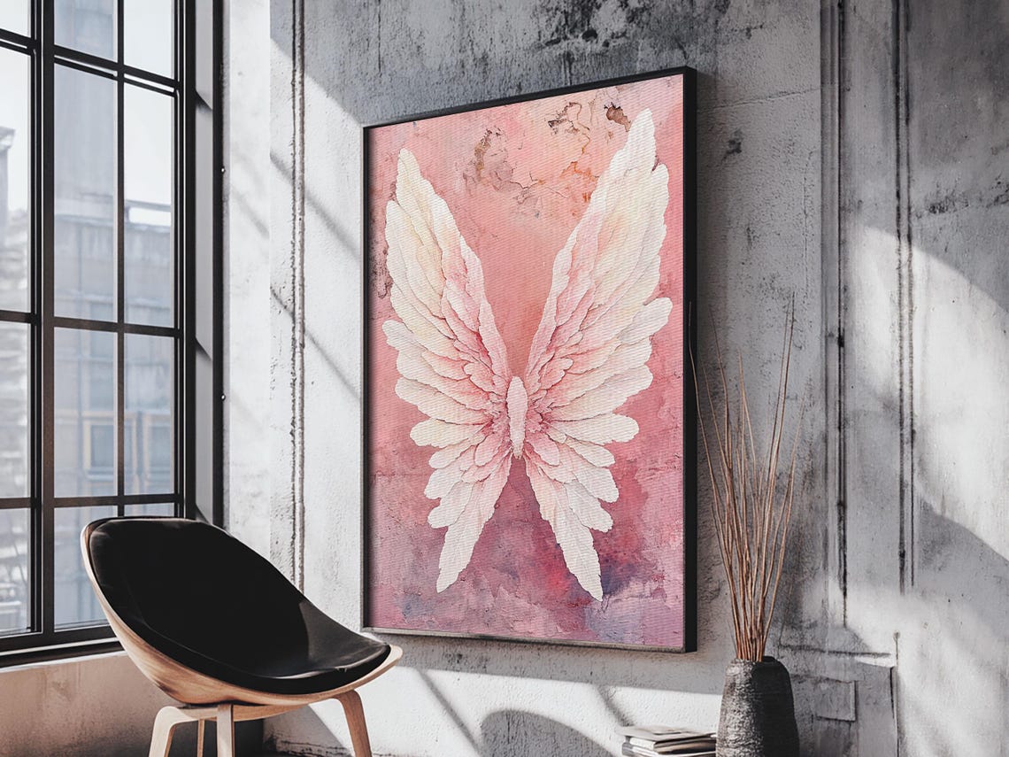 White Angel Wings Pink Watercolor Art Print Serene Bedroom Wall Poster - Image 5