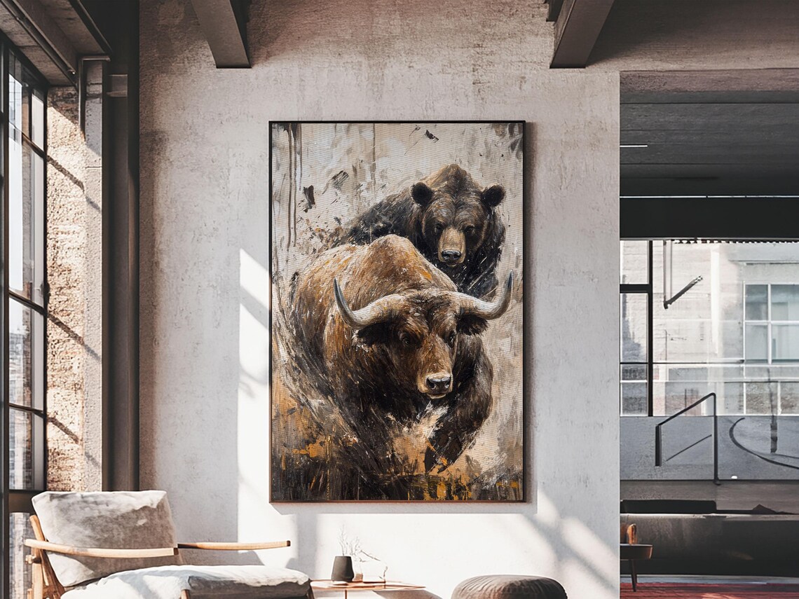Longhorn Bull Bear Standing Together Rustic Wild Animal Art Wall Poster - Image 6