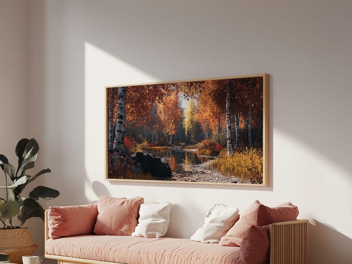 Fiery Autumn Birch Grove Reflecting Pond Orange Foliage Poster - Image 2