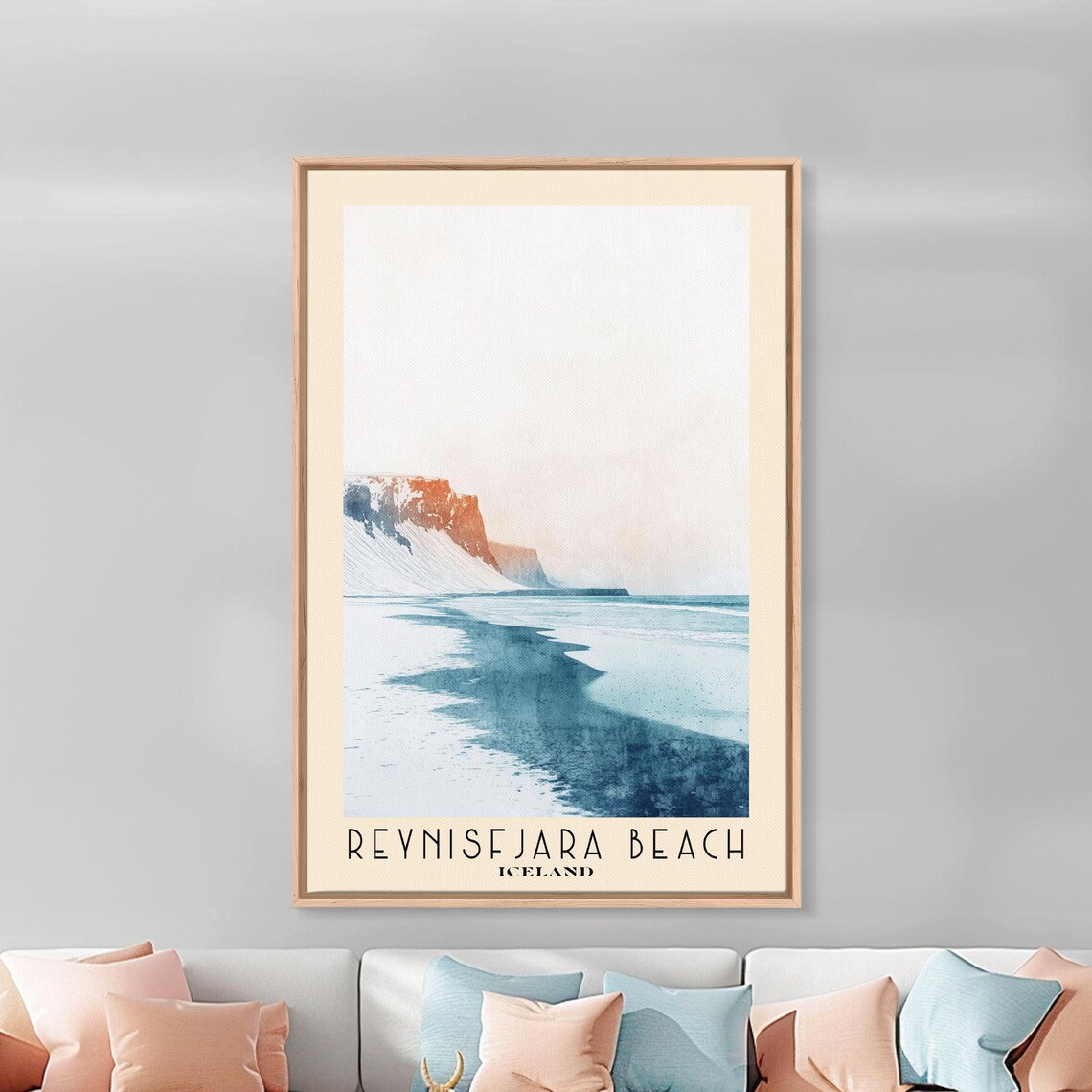 Reynisfjara Beach Iceland Misty Shoreline Monochrome Watercolor Poster - Image 2