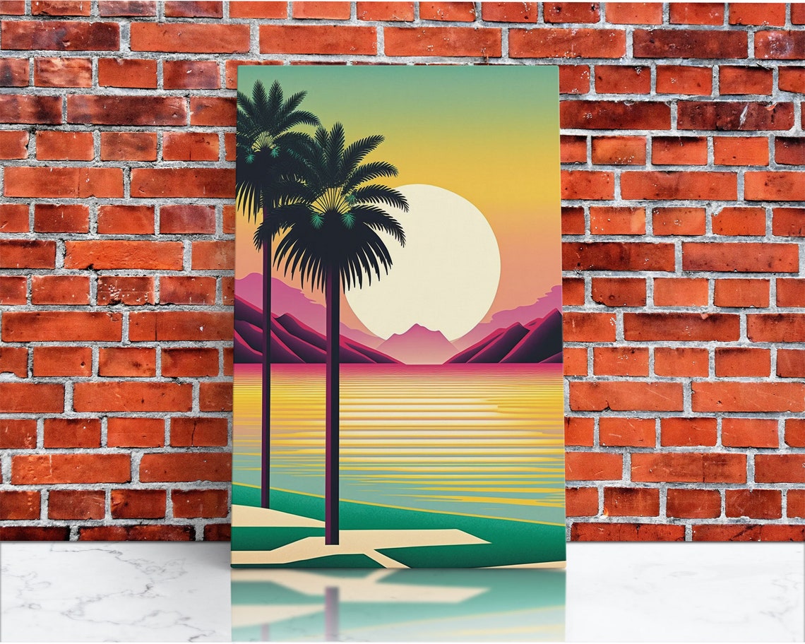 Art Deco Tropical Sunset Palm Trees Giant Sun Geometric Beach Poster - Image 3