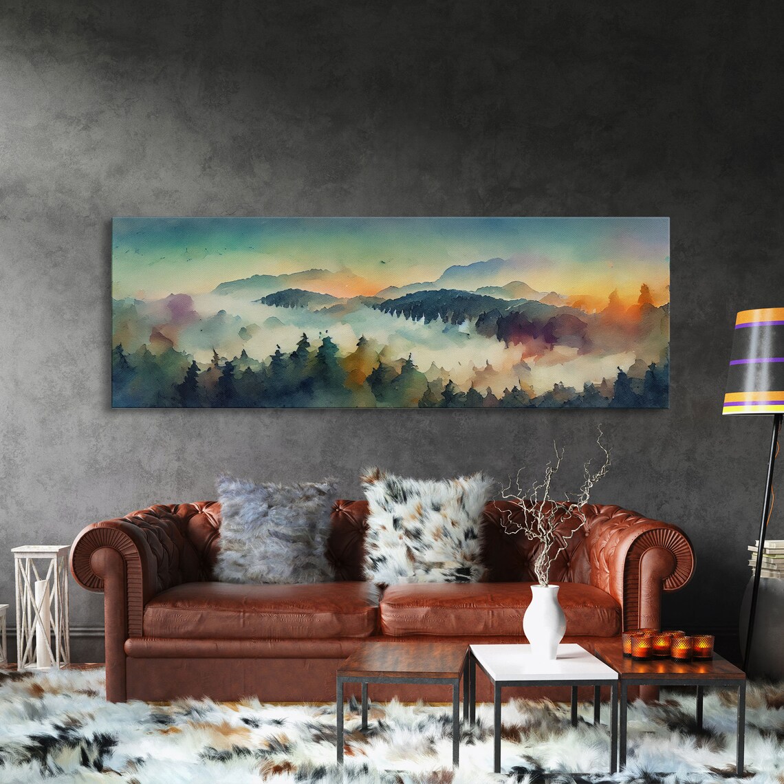 Watercolor Sunset Landscape, Panoramic Art Print - Image 5