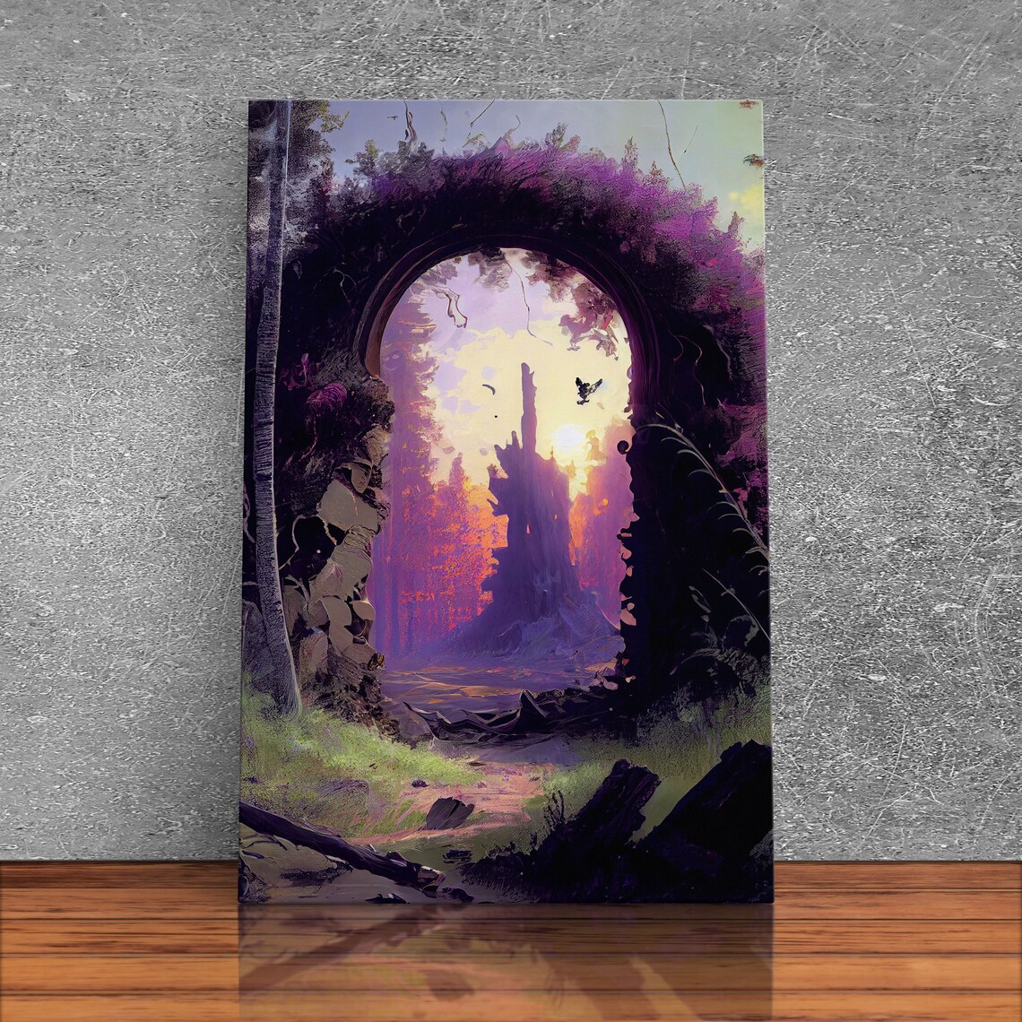 Purple Fantasy Portal Forest Archway Glowing Castle Sunset Poster - Image 3