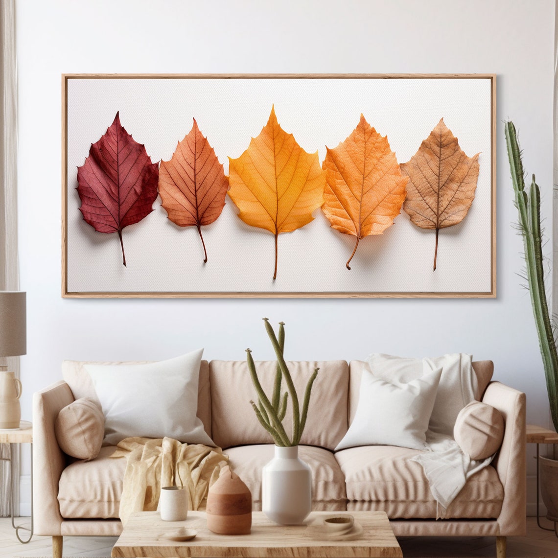 Five Autumn Leaves Color Gradient Minimalist Botanical Poster - Image 3