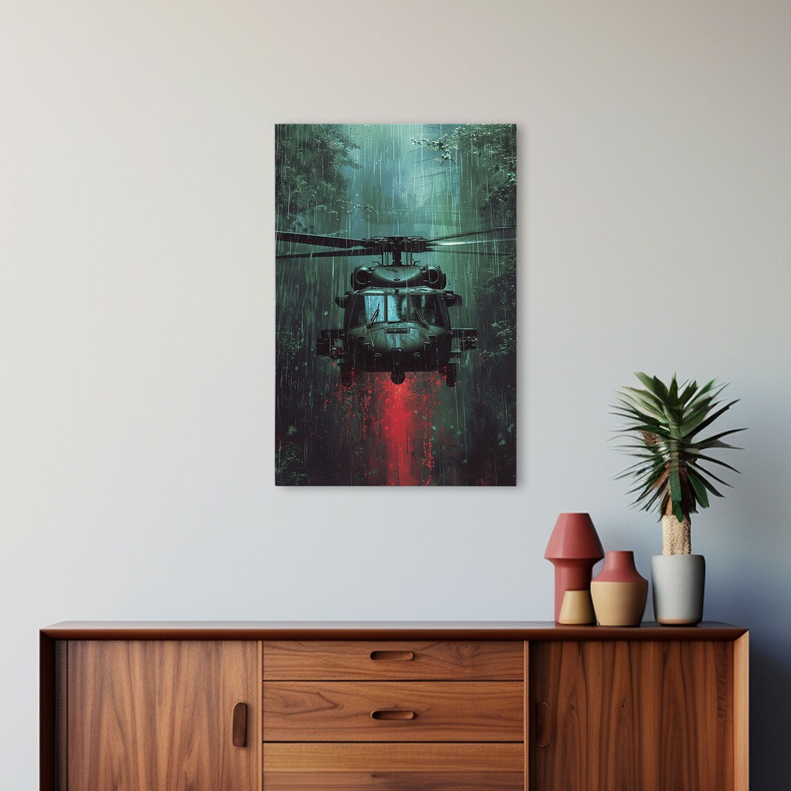 Black Helicopter Rainy Jungle Night Mission Military Art Poster - Image 5