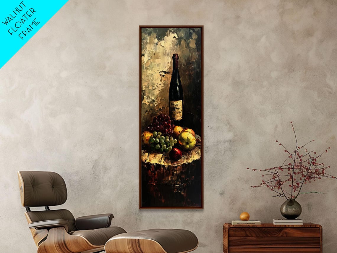 Wine Bottle Grapes Vintage Still Life Rustic Cellar Painting Poster