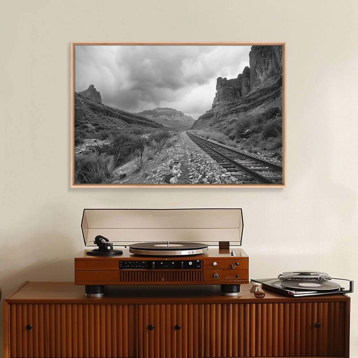 Railroad Tracks Through Rocky Canyon Black White Photo Poster - Image 5