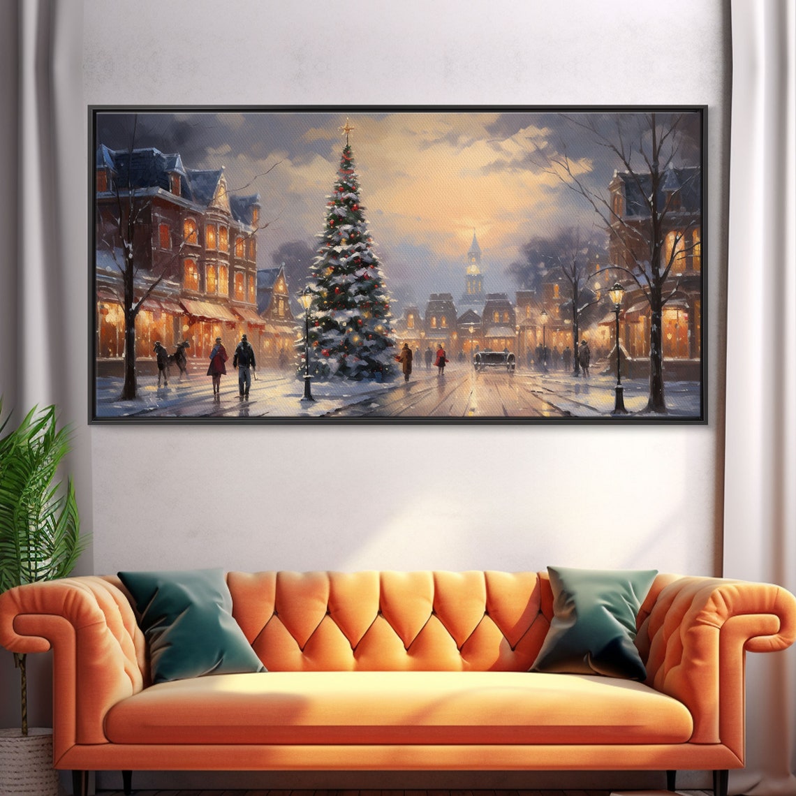 Victorian Christmas Town Square Big Tree Evening Lights Poster - Image 4