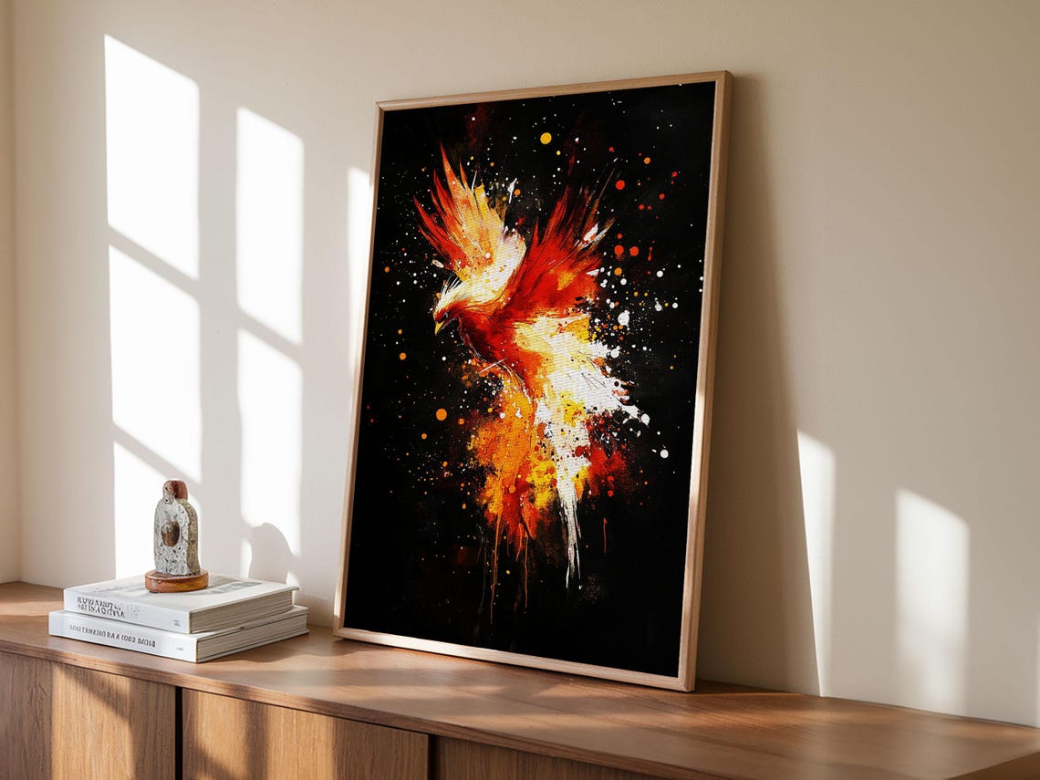 Phoenix Rising In Flames Splash Art Bold Firebird Graffiti Punk Poster - Image 4