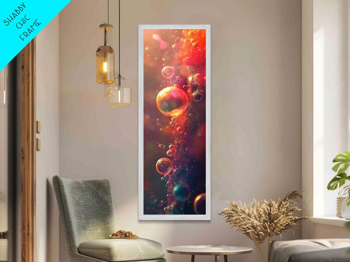 Glowing Rising Bubbles Amber Teal Abstract Champagne Wall Art Poster - Image 6