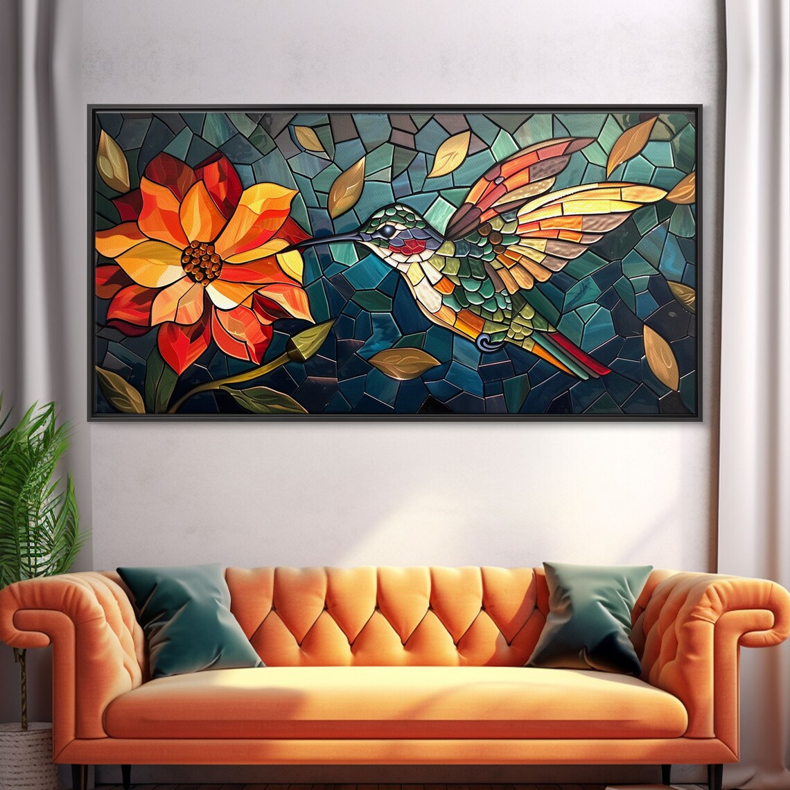 Hummingbird and Flower, Stained Glass Style Print - Image 5