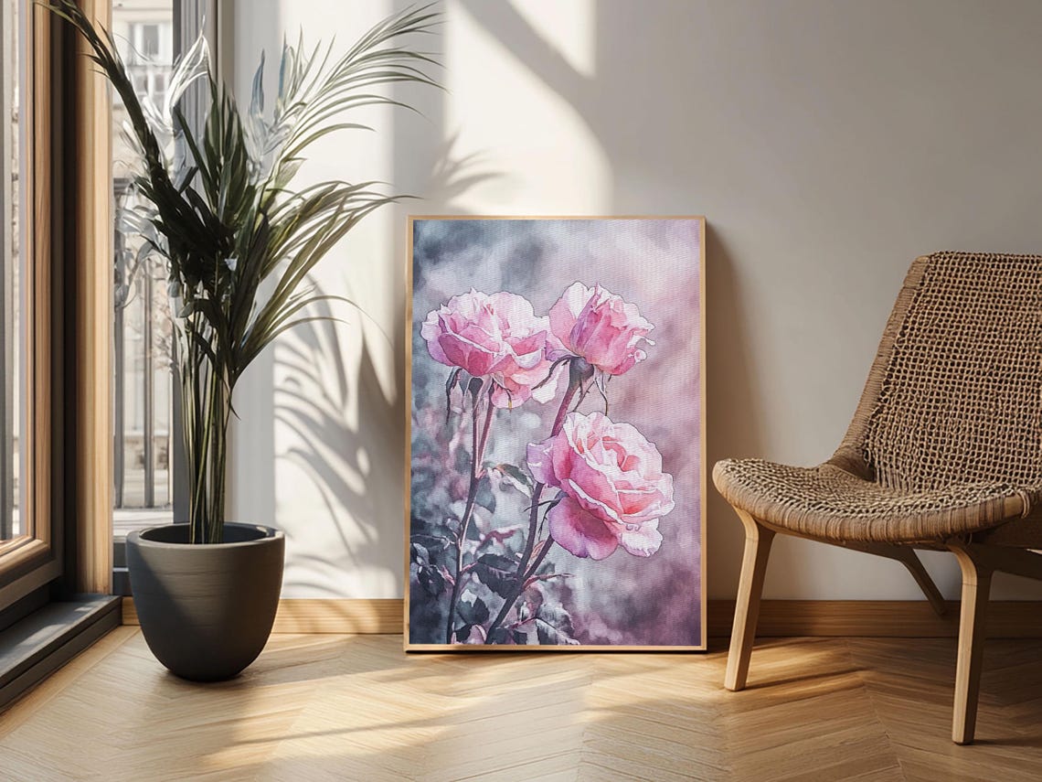 Pink Rose Watercolor Bloom Romantic Garden Floral Wall Art Poster - Image 2
