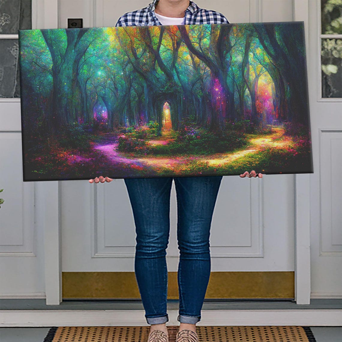Magical Glowing Neon Forest Fantasy Enchanted Woodland Art Poster - Image 4