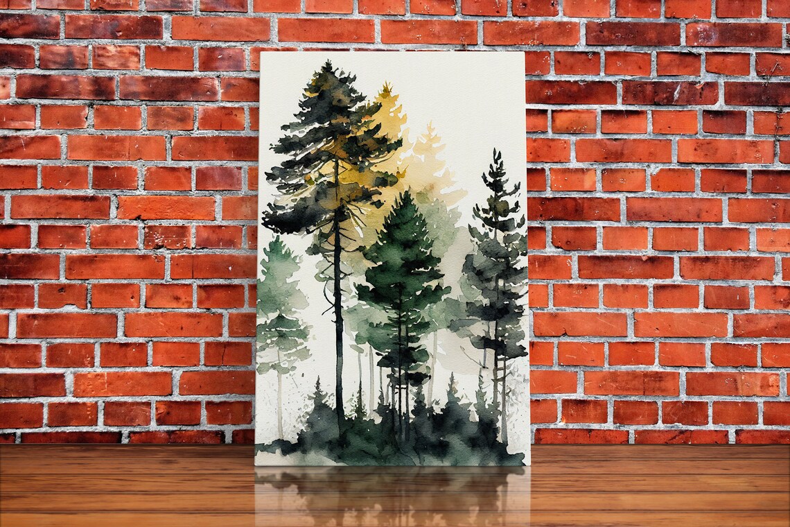Watercolor Pine Tree Forest Framed Print Cool Wall Art - Image 2