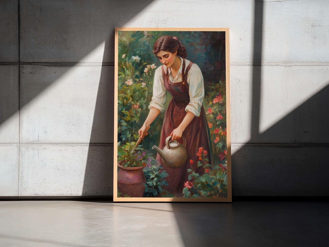 Art Print In The Garden Woman In Garden Painting Wall Art Print Extra Large Art Gardening Wall Art Gardening Gift Idea - Image 5