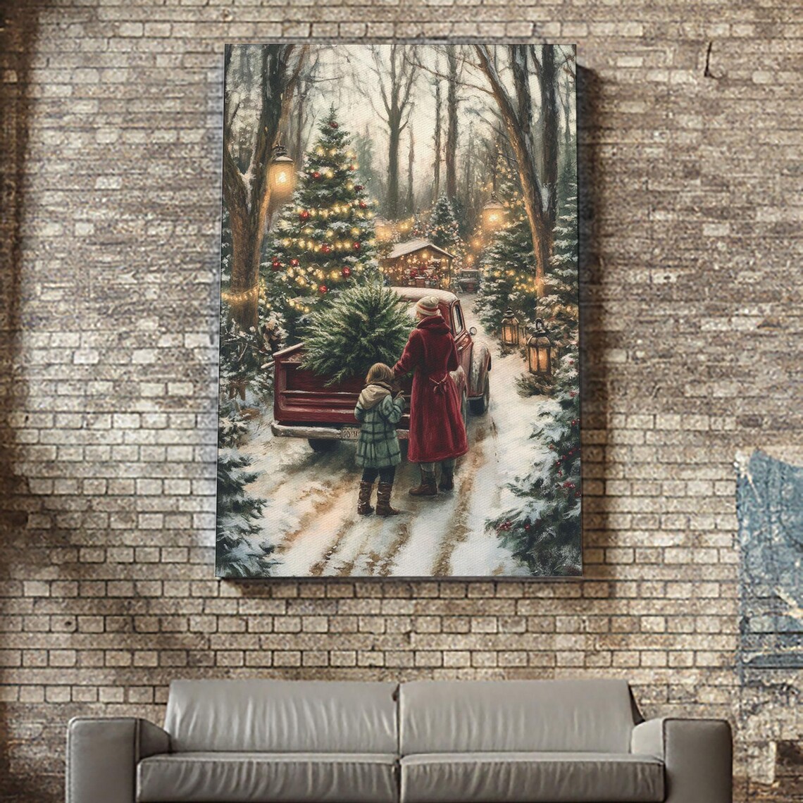 Rustic Christmas Tree Farm With Red Truck, Poster - Image 3