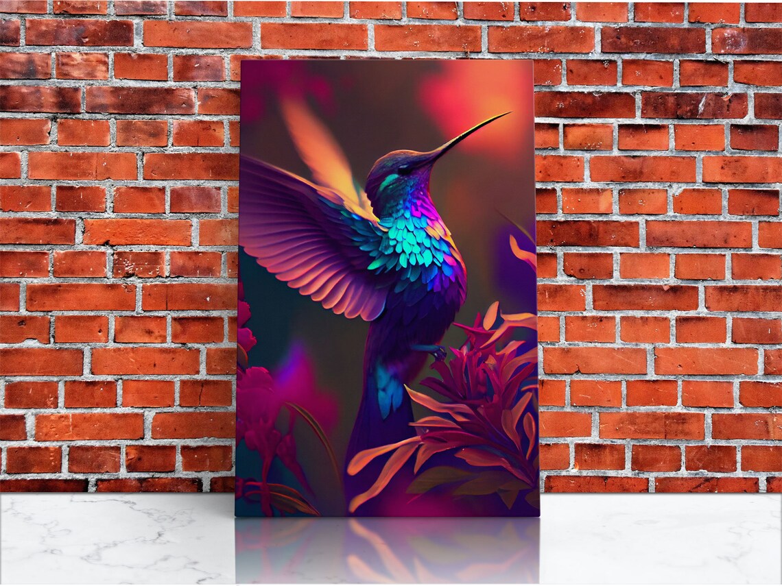 Hummingbird In Flight, Cute Animal Retro Wave Art Print - Image 3