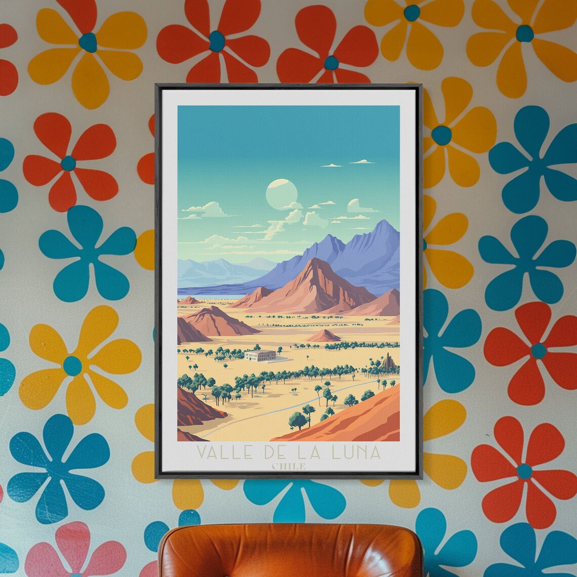 Valle de la Luna Chile Desert Moon Valley Red Rocks Blue Peaks Travel Poster - Image 5