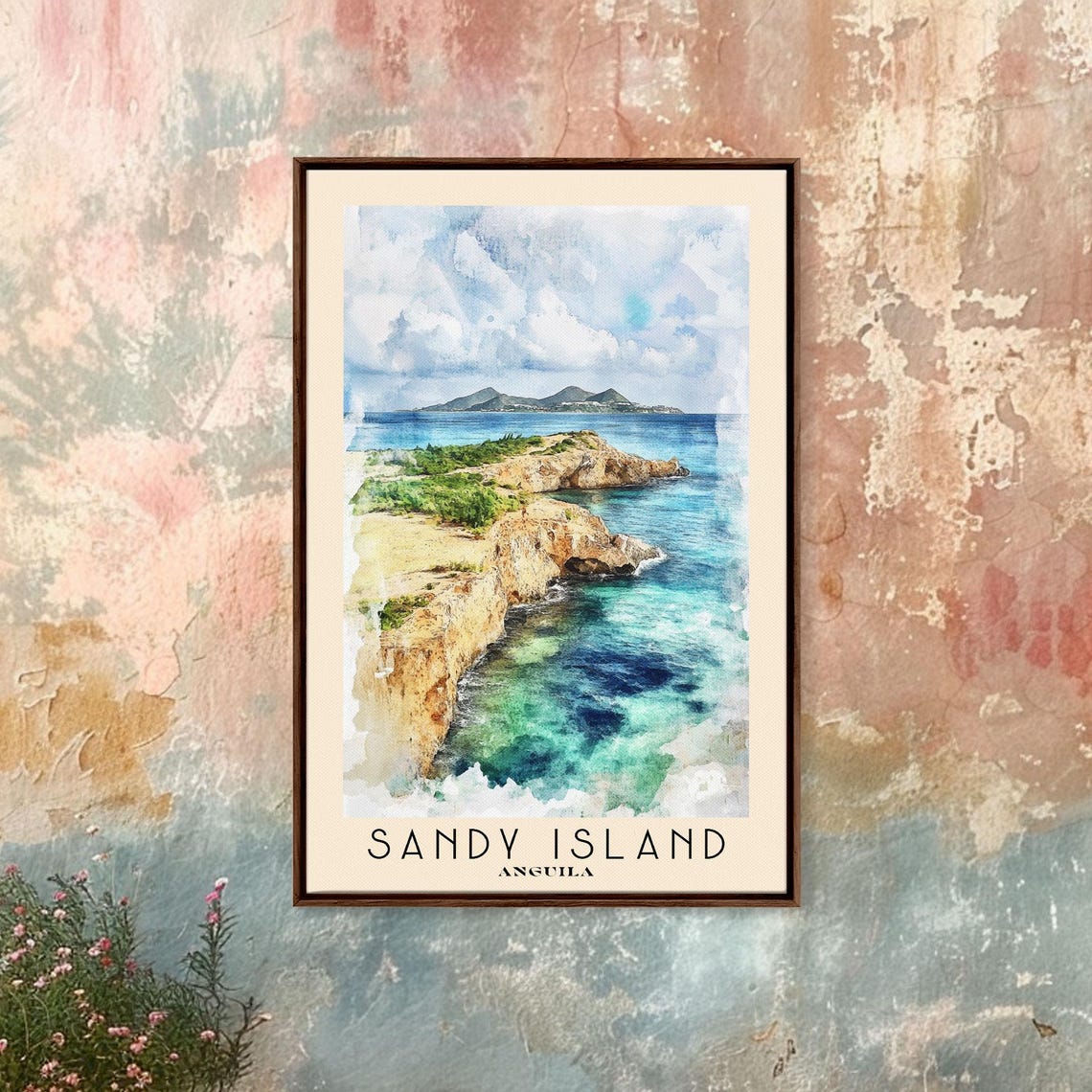 Sandy Island Anguilla Rocky Cove Turquoise Lagoon Distant Isle Poster - Image 3
