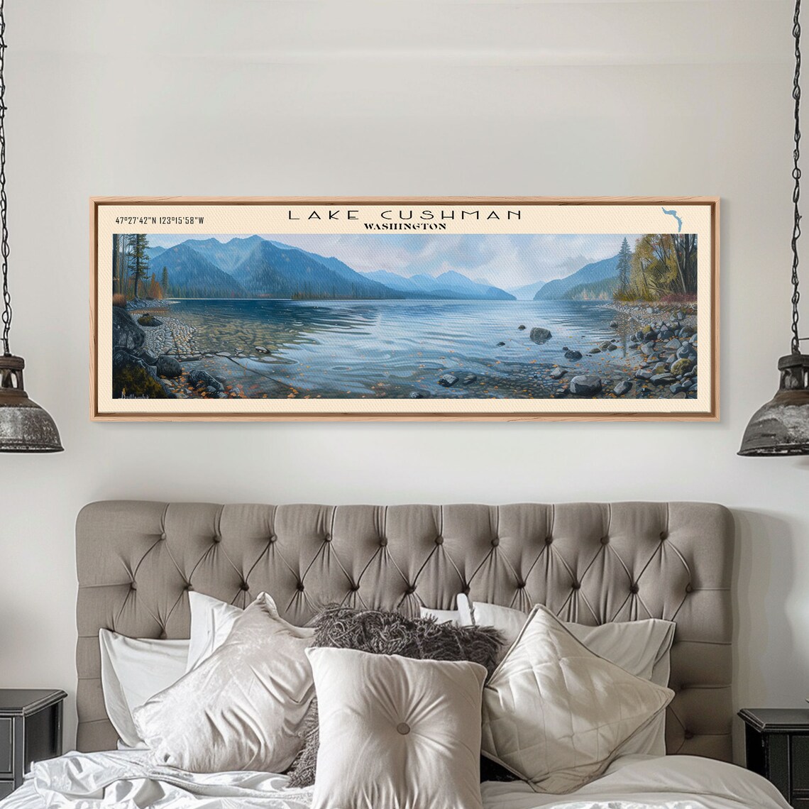 Lake Cushman Washington Rocky Shore Mountain Panorama Travel Poster