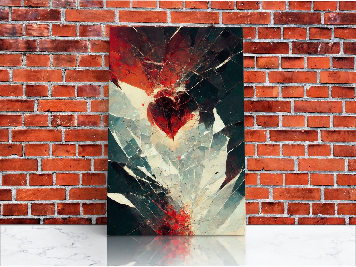 Abstract Shattered Glass Broken Heart In Red Black White Modern Print - Image 4