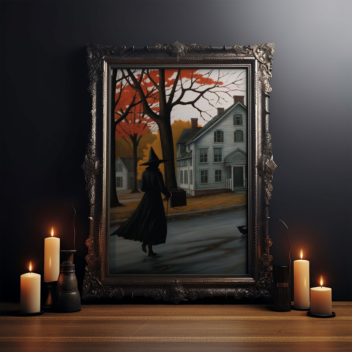 Witch On The Streets Of Salem Halloween Art Print - Image 3
