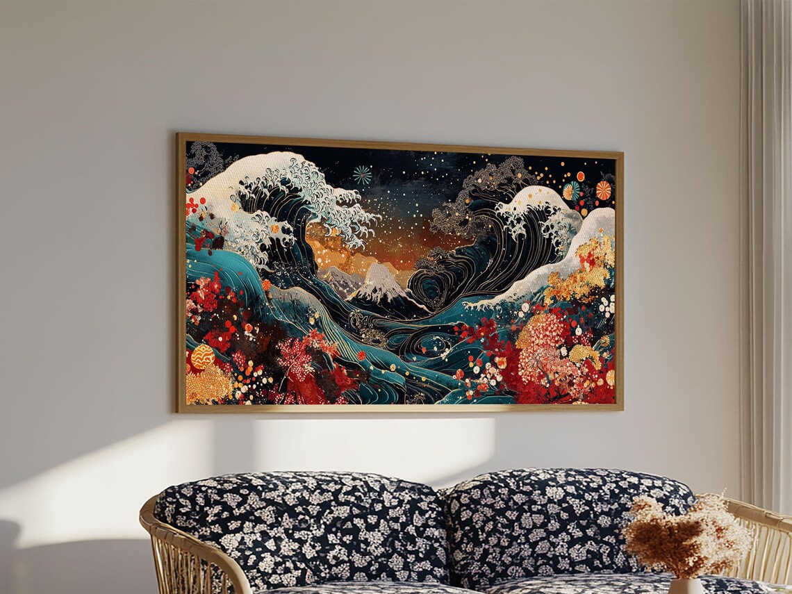Japanese Great Wave Mt Fuji Cherry Blossom Floral Ukiyoe Style Wall Art Print - Image 6