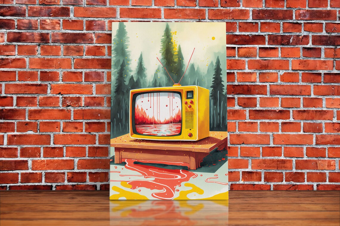 Abstract Surreal Forest TV Art Print, Retro Decor