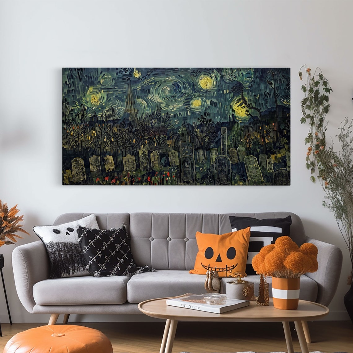 Starry Night Inspired Haunted Cemetery Framed Print Spooky Season Gift Idea Halloween Decor Halloween Prop - Image 6
