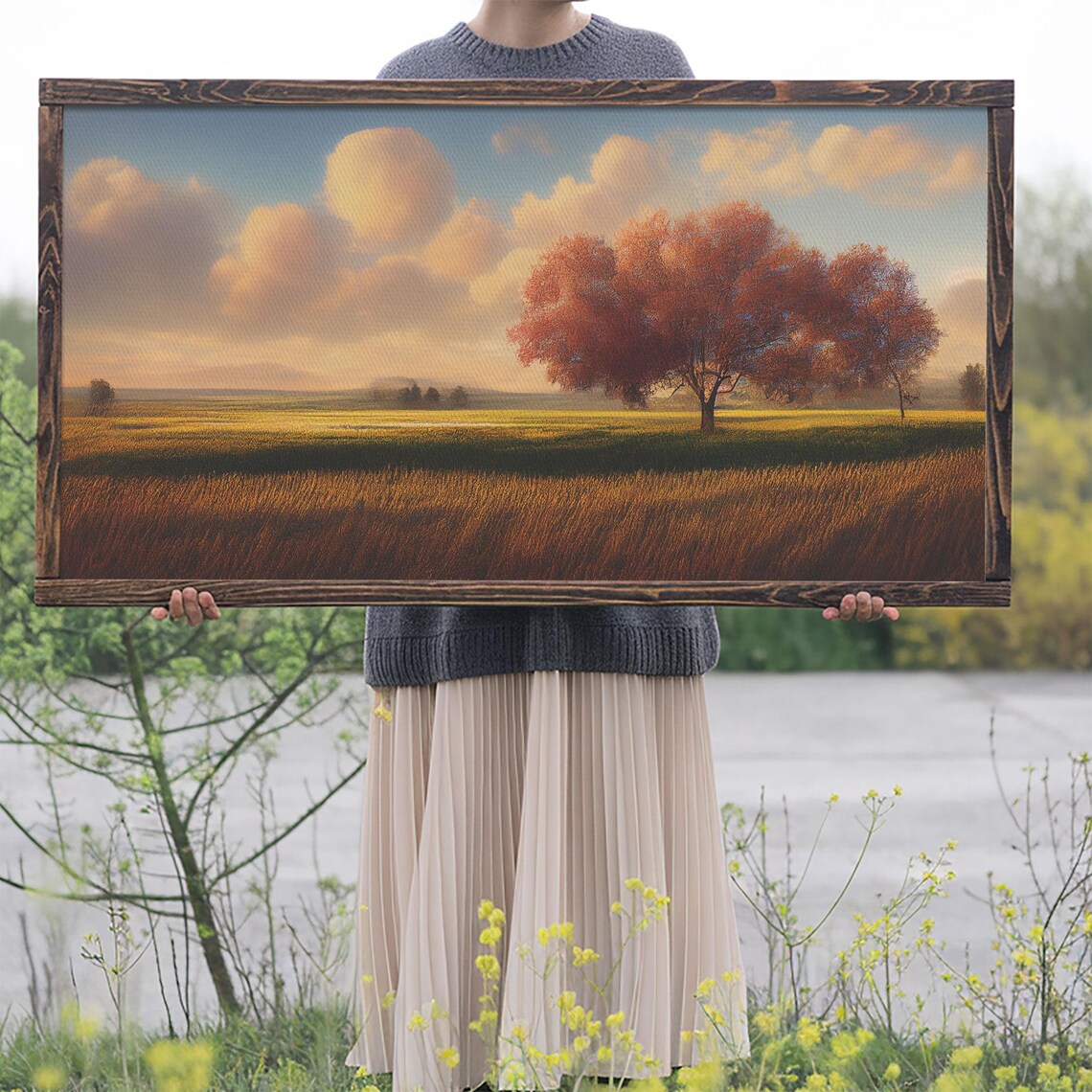 Lone Tree Texas Prairie Landscape Art Print - Image 2