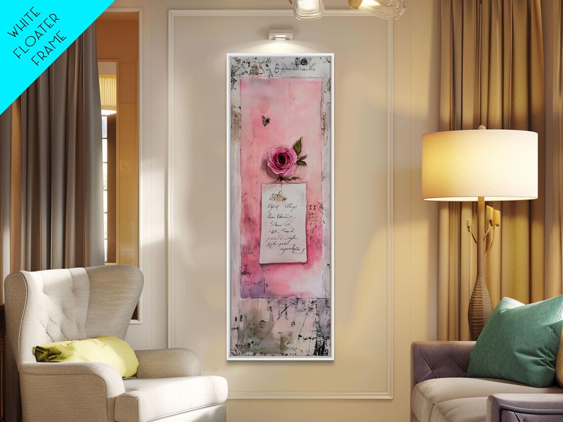 Pink Rose Love Letter Mixed Media Romantic Vintage Art Poster - Image 3