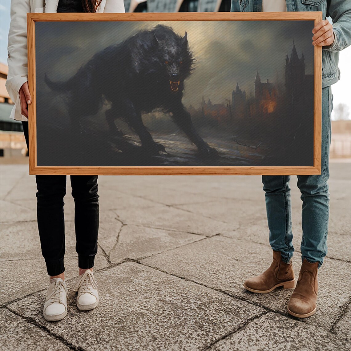 Giant Black Werewolf Gothic Castle Night Horror Painting Dark Poster - Image 5