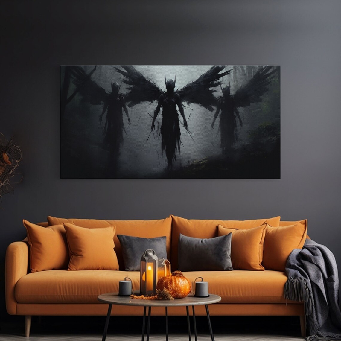 Fallen Angels Halloween Art Print, Charcoal Sketch - Image 3