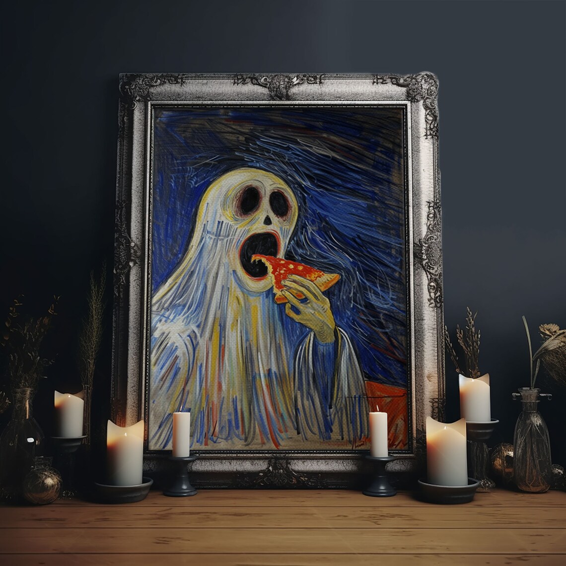 Spooky Ghost Eatin A Pizza Yum, Funny Halloween
