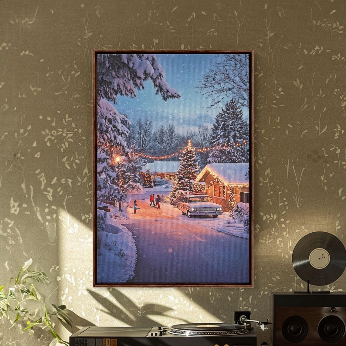Snowy Christmas Neighborhood Lights On Winter Street Night Poster - Image 3
