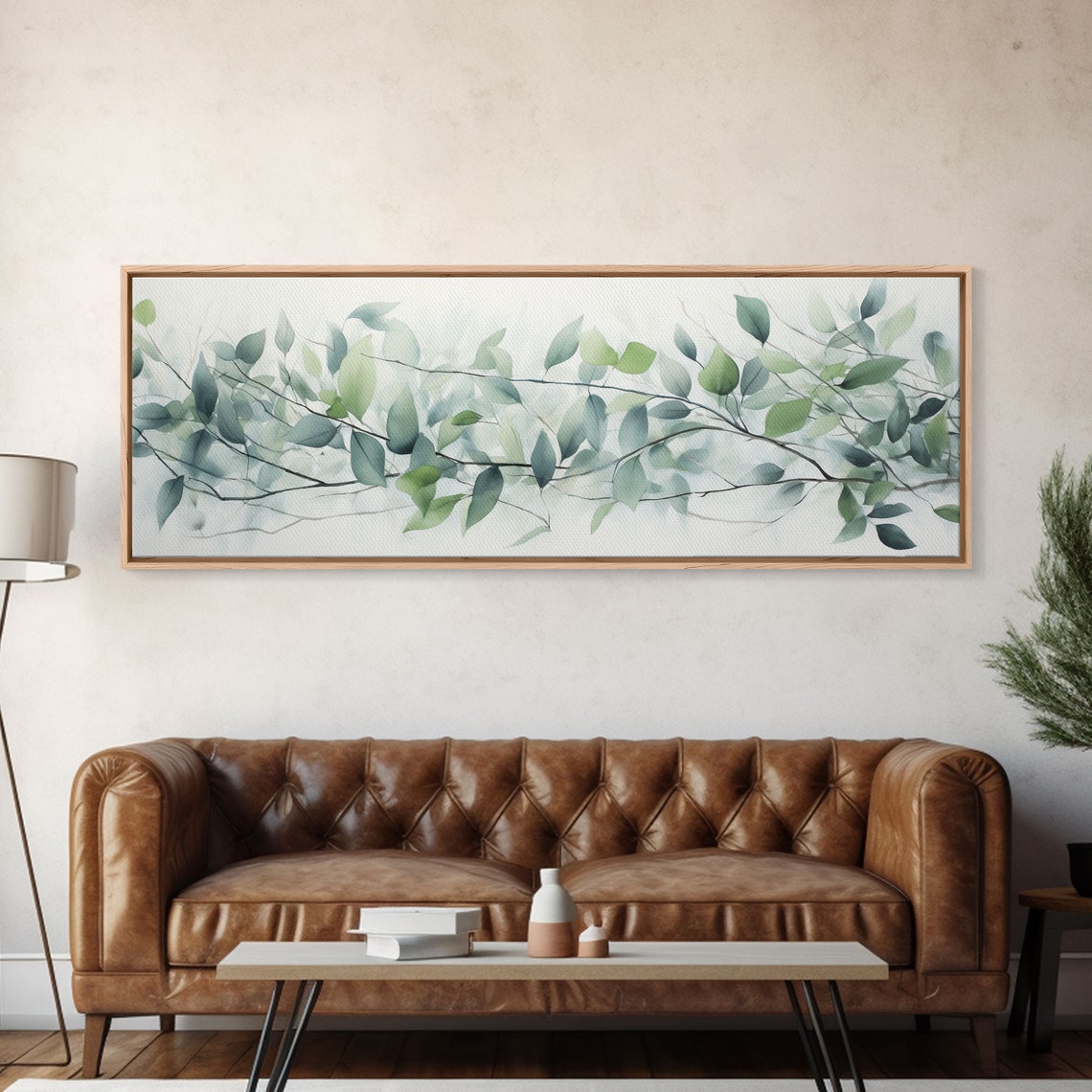 Watercolor Eucalyptus Branches Soft Green Leaves Minimal Botanical Art