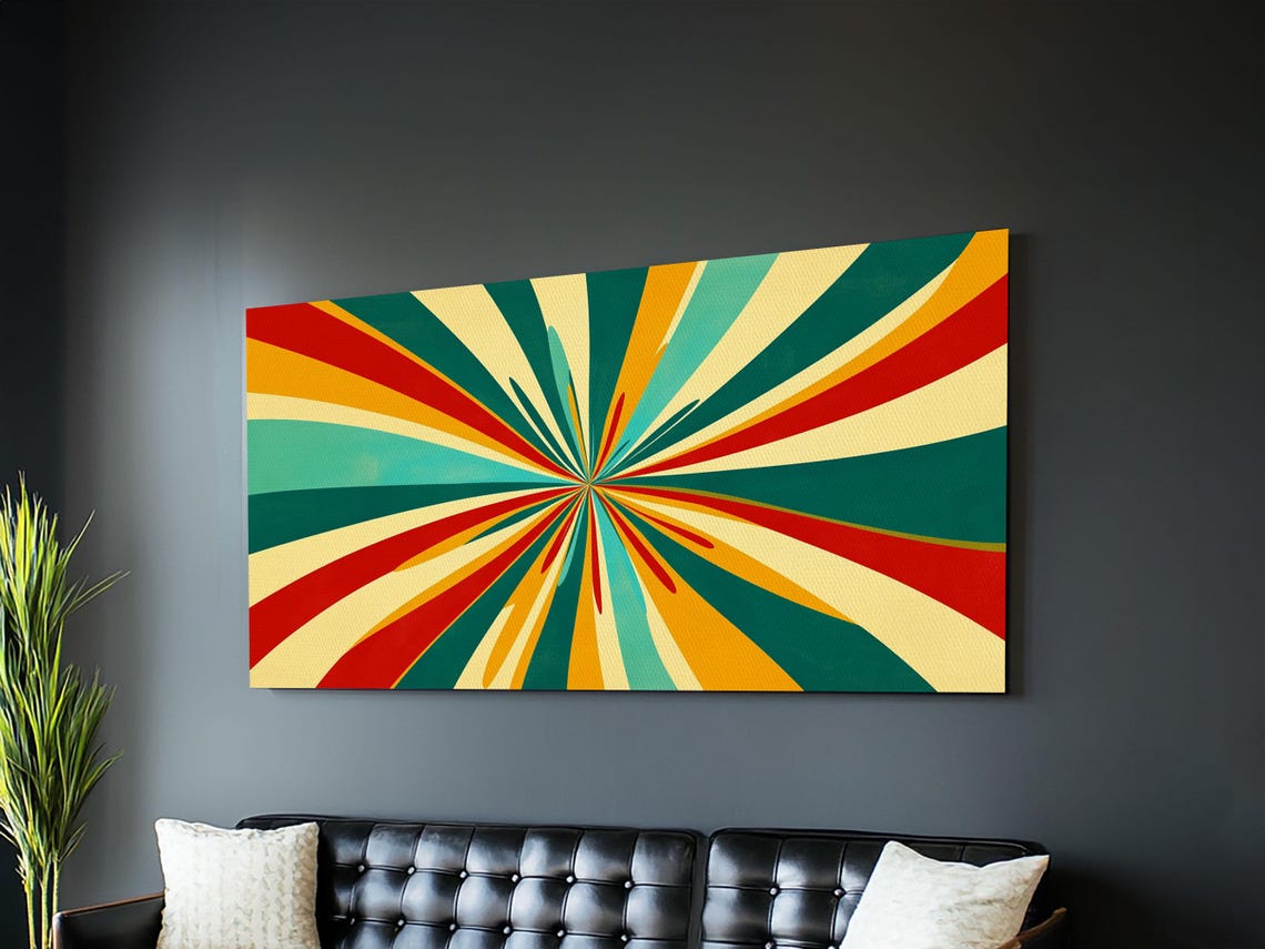 Retro 1950s Starburst Sun Rays Red Yellow Teal Vintage Print - Image 6
