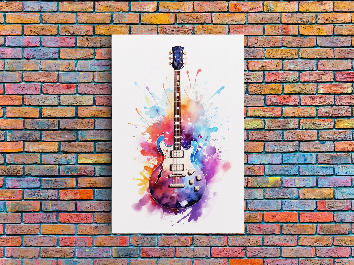 Electric Guitar Watercolor Paint Splash Rock Music Studio Art Poster - Image 3